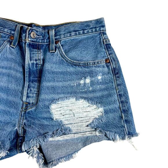 Levi’s 501 Cut Off Distressed Frayed Hem Denim Shorts Size 29 - Picture 3 of 6